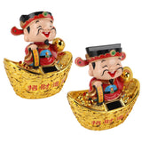12 Inch Solar Powered Statue God of Wealth Nodding Ornament Prosperity and Fortune Meaning Car Desktop Decoration