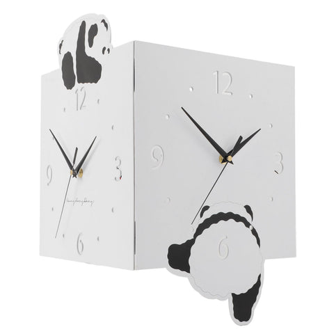 Double Sided Corner Wall Clock Metal Square Cute Panda Decorative Modern Silent Wall Clock with Non Marking Nails for Living Room In Australia - Darrahopens