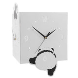 Double Sided Corner Wall Clock Metal Square Cute Panda Decorative Modern Silent Wall Clock with Non Marking Nails for Living Room