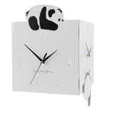 Double Sided Corner Wall Clock Metal Square Cute Panda Decorative Modern Silent Wall Clock with Non Marking Nails for Living Room
