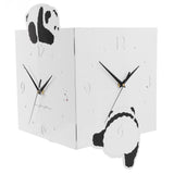 Double Sided Corner Wall Clock Metal Square Cute Panda Decorative Modern Silent Wall Clock with Non Marking Nails for Living Room