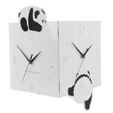 Double Sided Corner Wall Clock Metal Square Cute Panda Decorative Modern Silent Wall Clock with Non Marking Nails for Living Room
