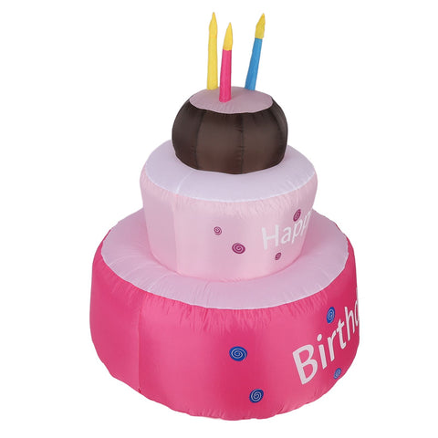 Inflatable Happy Birthday Cake with Candle IP44 Waterproof Birthday Blow Up Yard Decoration with LED Light for Party Yard Garden Lawn US Plug 100-120V In Australia - Darrahopens