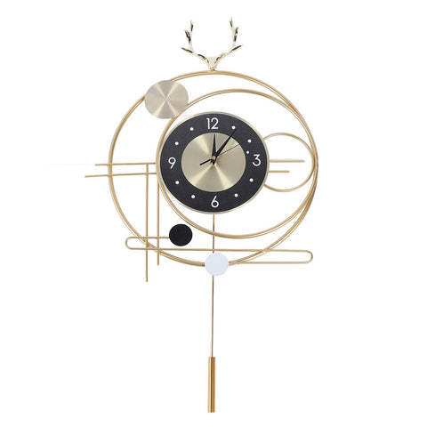 Wall Clock for Living Room Decor Metal Deer Horn Swinging Gold Pendulum Geometric Wall Clock Decor for Office Bedroom In Australia - Darrahopens
