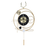 Wall Clock for Living Room Decor Metal Deer Horn Swinging Gold Pendulum Geometric Wall Clock Decor for Office Bedroom
