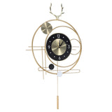 Wall Clock for Living Room Decor Metal Deer Horn Swinging Gold Pendulum Geometric Wall Clock Decor for Office Bedroom