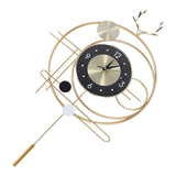 Wall Clock for Living Room Decor Metal Deer Horn Swinging Gold Pendulum Geometric Wall Clock Decor for Office Bedroom