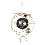 Wall Clock for Living Room Decor Metal Deer Horn Swinging Gold Pendulum Geometric Wall Clock Decor for Office Bedroom