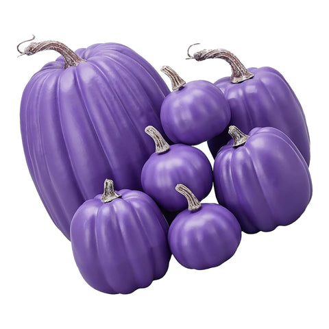 7pcs Simulated Pumpkin Glossy Paint Lightweight Creative Reusable Foam Pumpkin for Decoration Prop Purple