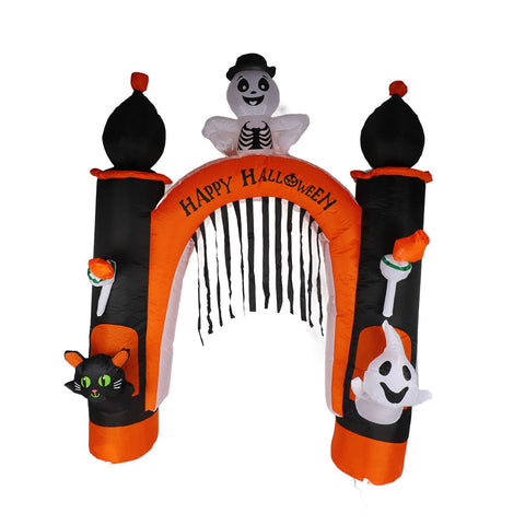 8ft Skull Ghost Inflatable Arch LED Light Indoor Outdoor Pumpkin Ghost Blow Up Archway Decoration for Home Yard Garden US Plug 100 to 120V In Australia - Darrahopens