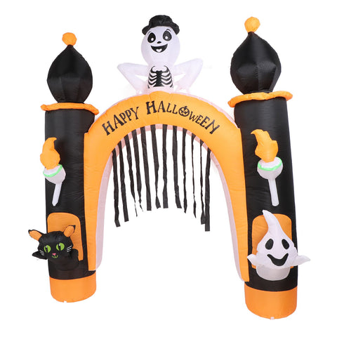 8ft Skull Ghost Inflatable Arch LED Light Indoor Outdoor Pumpkin Ghost Blow Up Archway Decoration for Home Yard Garden EU Plug 220 to 240V