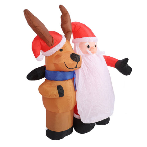 1.6m Xmas Inflatable Old Men and Deer Model Inflatable Santa and Reindeer LED Lights Outdoor Inflatable Props Toy for Yard Garden Decor EU Plug 220‑240V