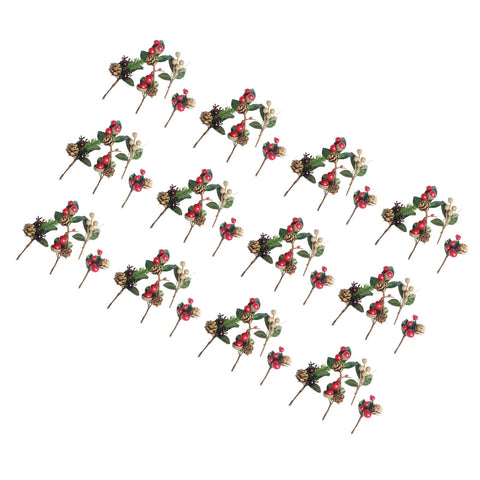 Artificial Flowers Red Berries Pine Cones for Gift Package Plastic Dried Flower Card Accessory for Wedding Party Decorations 24 Sets In Australia - Darrahopens