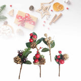 Artificial Flowers Red Berries Pine Cones for Gift Package Plastic Dried Flower Card Accessory for Wedding Party Decorations 24 Sets
