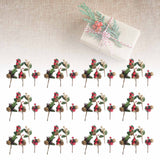 Artificial Flowers Red Berries Pine Cones for Gift Package Plastic Dried Flower Card Accessory for Wedding Party Decorations 24 Sets