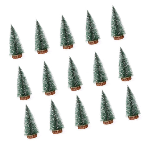 15 Pcs Miniature Xmas Tree White Snow Home Decoration Multi Purpose Desktop Mini Pine Tree for Indoor Party 3.9in