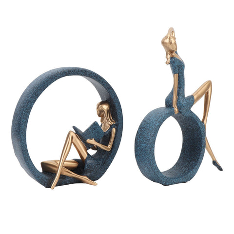 2PCS Resin Figurines Reading A Book Yoga Girl Modern Aesthetic Art Sculptures Bookshelf Bookcase Statue for Library Office Decor Gifts In Australia - Darrahopens