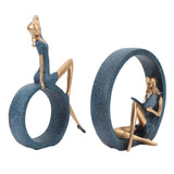 2PCS Resin Figurines Reading A Book Yoga Girl Modern Aesthetic Art Sculptures Bookshelf Bookcase Statue for Library Office Decor Gifts