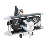 Airplane Flip Clock 12 Hours Retro Battery Powered Auto Flip Desk Clock for Living Room Bedroom Study Office Blackish Green