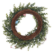 18 Inch Artificial Easter Wreath with Pastel Eggs Colorful Berries Easter Egg Wreath for Front Door Summer Spring Home Decor Wreath Foam