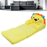 Kids Sofa Yellow Cartoon Animal Style Foldable Wide Handle Soft Breathable Toddler Chair for Reading Relaxing Sleeping