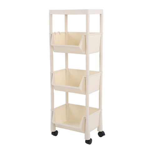 Compact Rolling Storage Organizer Large Capacity Mobile Utility Cart Movable Storage Book Shelves with Lockable Wheels 4 Tier with Cover