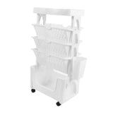 Movable Book Rack Large Capacity 5 Layer Thickened Rollers Multifunctional Movable Bookshelf for Bedroom Living Room Home School White