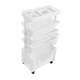 Movable Book Rack Large Capacity 5 Layer Thickened Rollers Multifunctional Movable Bookshelf for Bedroom Living Room Home School White