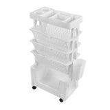 Movable Book Rack Large Capacity 5 Layer Thickened Rollers Multifunctional Movable Bookshelf for Bedroom Living Room Home School White