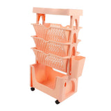 Movable Book Rack Large Capacity 5 Layer Thickened Rollers Multifunctional Movable Bookshelf for Bedroom Living Room Home School Pink