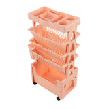 Movable Book Rack Large Capacity 5 Layer Thickened Rollers Multifunctional Movable Bookshelf for Bedroom Living Room Home School Pink