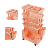 Movable Book Rack Large Capacity 5 Layer Thickened Rollers Multifunctional Movable Bookshelf for Bedroom Living Room Home School Pink