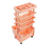 Movable Book Rack Large Capacity 5 Layer Thickened Rollers Multifunctional Movable Bookshelf for Bedroom Living Room Home School Pink