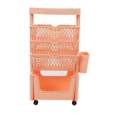 Movable Book Rack Large Capacity 5 Layer Thickened Rollers Multifunctional Movable Bookshelf for Bedroom Living Room Home School Pink