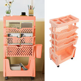 Movable Book Rack Large Capacity 5 Layer Thickened Rollers Multifunctional Movable Bookshelf for Bedroom Living Room Home School Pink