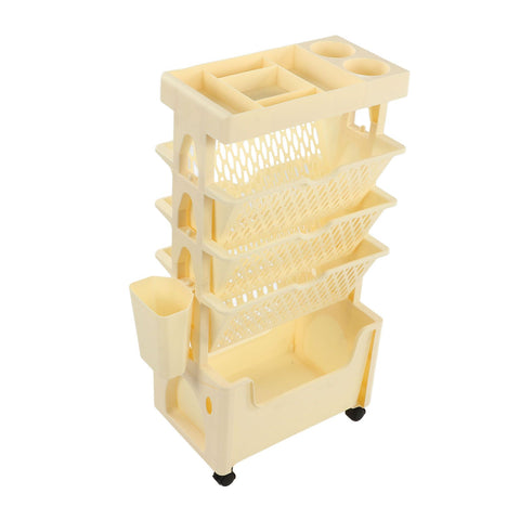 Movable Book Rack Large Capacity 5 Layer Thickened Rollers Multifunctional Movable Bookshelf for Bedroom Living Room Home School Beige In Australia - Darrahopens