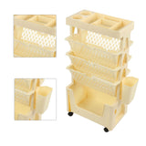 Movable Book Rack Large Capacity 5 Layer Thickened Rollers Multifunctional Movable Bookshelf for Bedroom Living Room Home School Beige