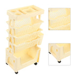 Movable Book Rack Large Capacity 5 Layer Thickened Rollers Multifunctional Movable Bookshelf for Bedroom Living Room Home School Beige