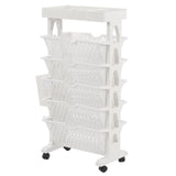 Movable Bookshelf 6 Tier Large Capacity Thickened Multifunctional Rolling Book Rack for Deskside Living Room White