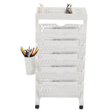 Movable Bookshelf 6 Tier Large Capacity Thickened Multifunctional Rolling Book Rack for Deskside Living Room White