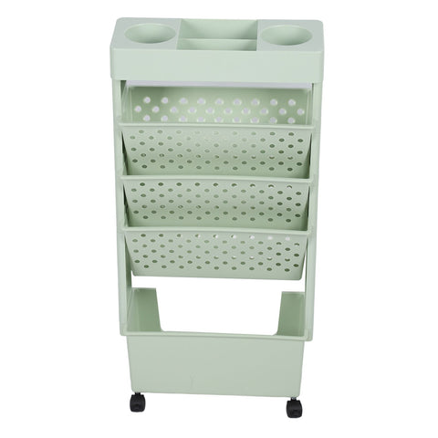 Removable Book Storage Rack 5 Tier Large Capacity Multifunctional Movable Storage Organizer Shelf with Wheels Green