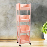 Compact Rolling Storage Organizer Large Capacity Mobile Utility Cart Movable Storage Book Shelf with Lockable Wheels 4 Tier Without Cover