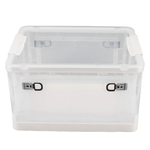 Clear Storage Box Foldable Stackable 3 Sides Opening Transparent Organizer Bin with Wheels for Books Clothes M (55L) In Australia - Darrahopens