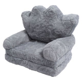 Folding Crown Seat Cushion Chair Cushion Girl Princess Baby Children Small Sofa with Backrest Rabbit Hair Gray 2 Layers