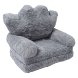 Folding Crown Seat Cushion Chair Cushion Girl Princess Baby Children Small Sofa with Backrest Rabbit Hair Gray 2 Layers