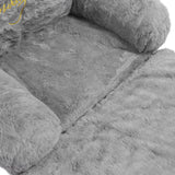 Kids Sofa for Baby Toddler Cute Cartoon Cat Convertible Armrest Chair Fold Out Couch Bed for Napping Playing Sleeping Grey 2 Layers