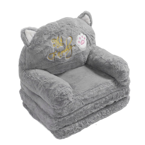 Kids Sofa for Baby Toddler Cute Cartoon Cat Convertible Armrest Chair Fold Out Couch Bed for Napping Playing Sleeping Grey 3 Layers In Australia - Darrahopens