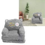 Kids Sofa for Baby Toddler Cute Cartoon Cat Convertible Armrest Chair Fold Out Couch Bed for Napping Playing Sleeping Grey 3 Layers