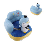 Baby Sofa Chair Floor Support Seat Bluetooth Plush Cute Cartoon Animal Adjustable Baby Learn to Sit Up Chair with USB Cable for Toddlers Boys Girls Blue Penguin