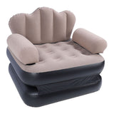 Inflatable Sofa Bed Portable Foldable Thickened Flocked PVC Blow Up Couch Mattress for Home Travel Camping Coffee Color